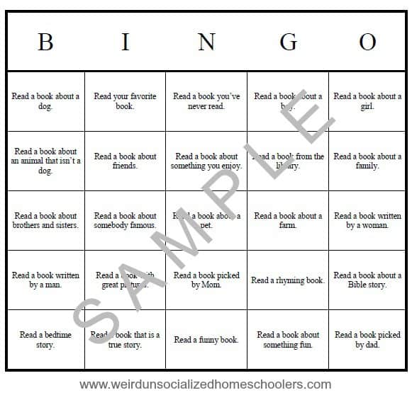 Reading Bingo - Weird Unsocialized Homeschoolers